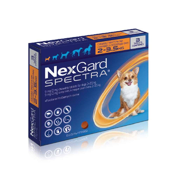 NexGard Spectra Flea Tick Chewables Extra Small Dogs Weighing 2-3.5 kg (4.4-7.7 lbs) | ozpetworld.com
