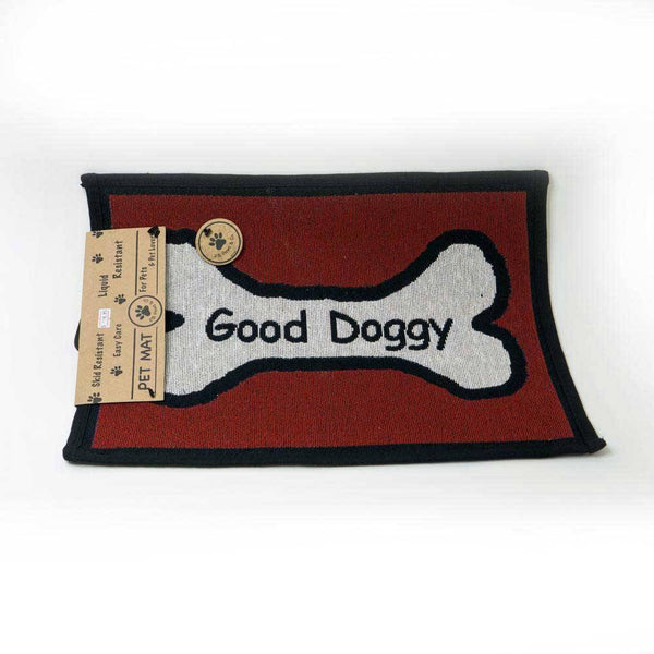 PB Paws & Co. Pet Collection Tapestry Pet Mats, Good Doggy Pattern (Red) | ozpetworld.com