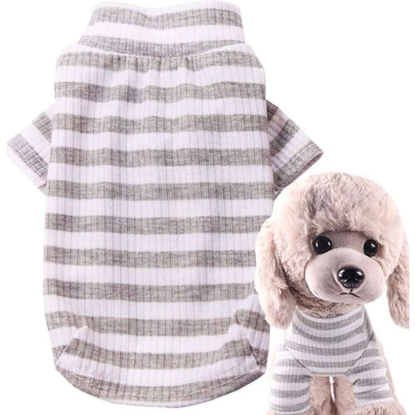 Wiggles Stretchable Striped Small Cotton Pet Dog Apparel Cat T Shirt Grey | ozpetworld.com