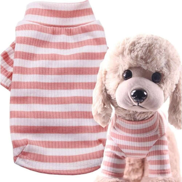 Wiggles Stretchable Striped Small Cotton Pet Dog Apparel Cat T Shirt Pink | ozpetworld.com