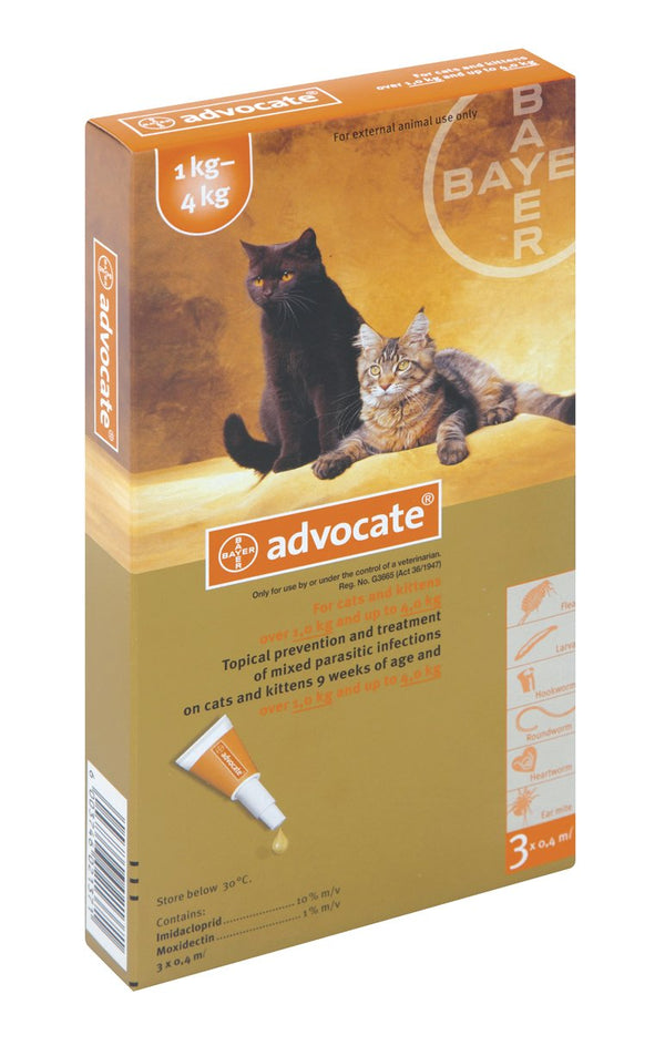Advocate (Advantage-Multi) Spot-on Small Cats up to 4 kg (05-09 lbs), 3 Pack | VetBarn