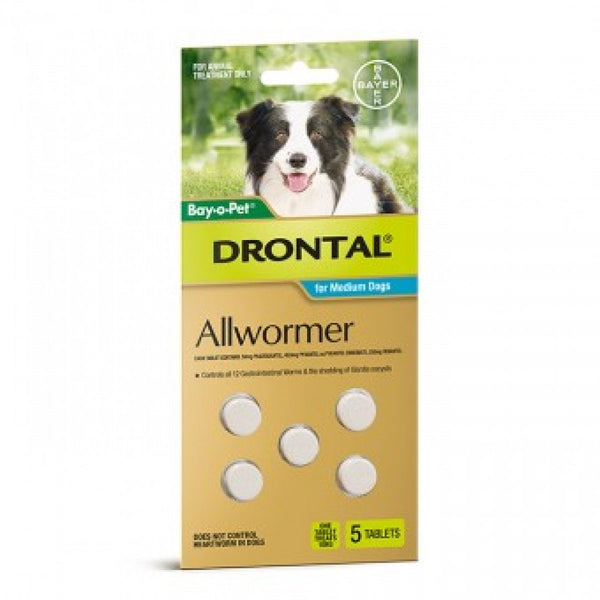 Bayer Drontal For Medium Dogs 5 Tablets 22 lbs (10 Kg) | VetBarn