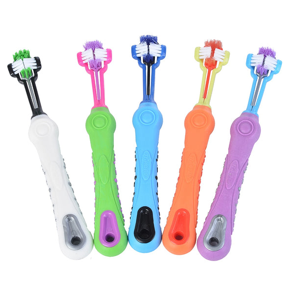 Hoomall Dog Pets Toothbrush Teeth Cleaning Three Head Dogs Toothbrush Non-slip Handle Perfect Teeth Care Products Cleaning Mouth