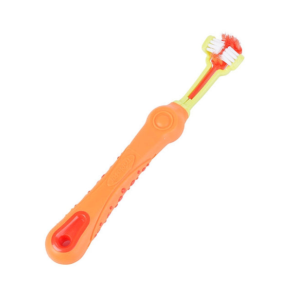 Hoomall Dog Pets Toothbrush Teeth Cleaning Three Head Dogs Toothbrush Non-slip Handle Perfect Teeth Care Products Cleaning Mouth